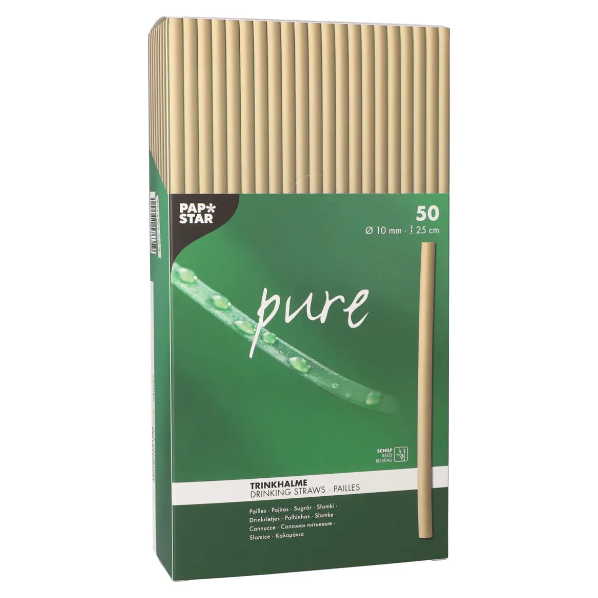 Bio-Strohhalm aus Schilf | Ø 10 mm x 25 cm - Papstar Pure (50 Stk)