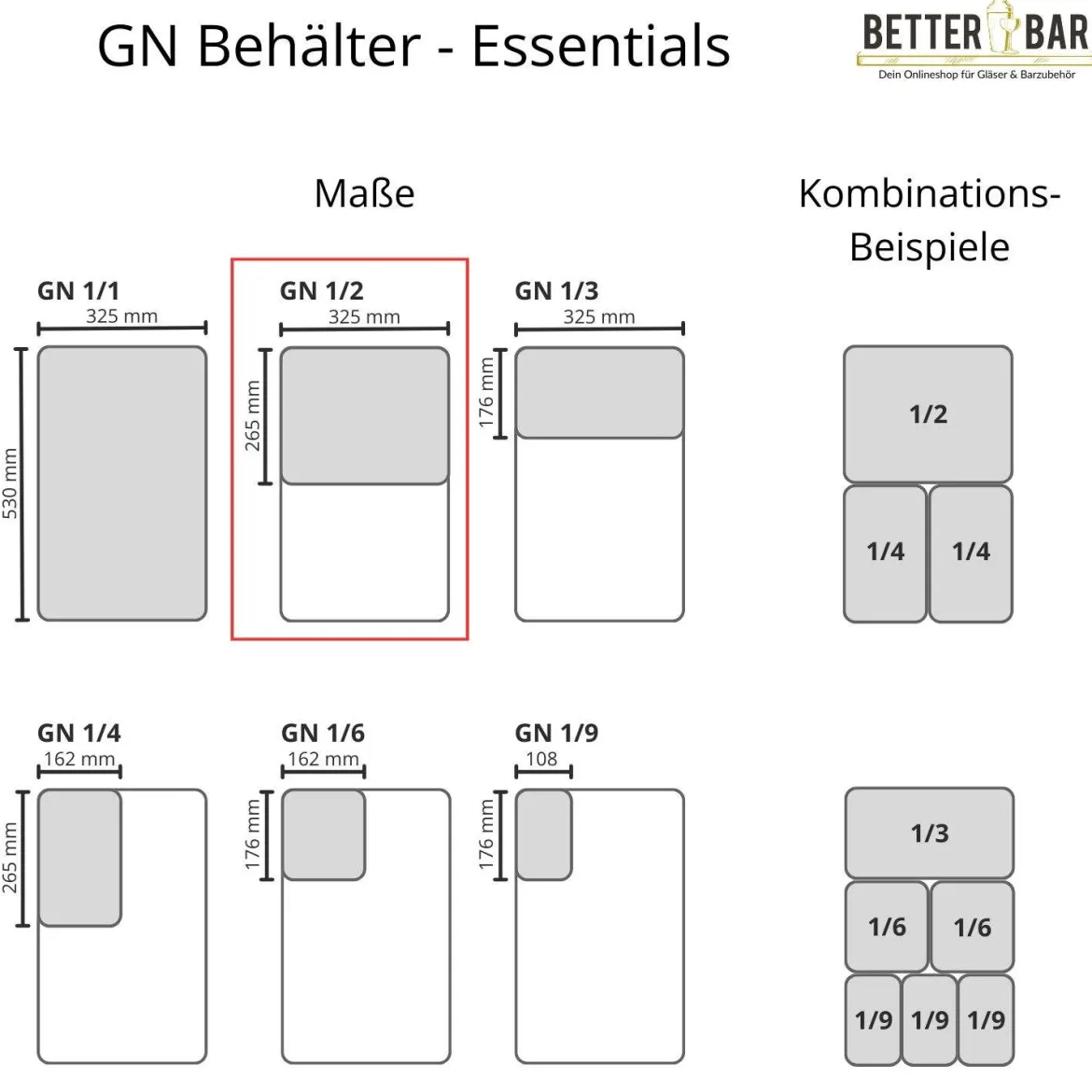 GN 1/2 Behälter - Edelstahl - GN Essentials | 6,5 cm