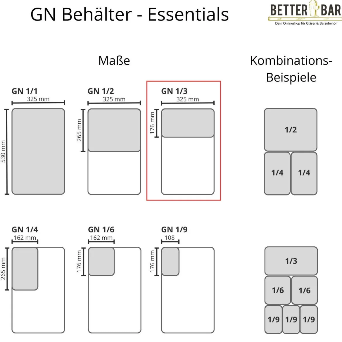 GN 1/3 Behälter - Edelstahl - GN Essentials | 15 cm